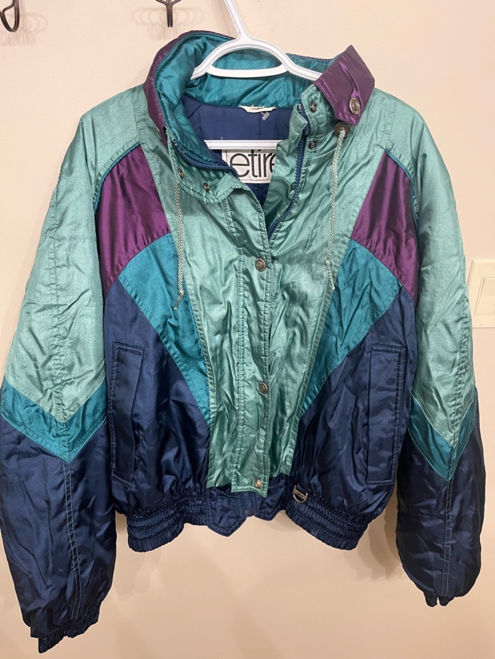 Retro Colorblock Ski Jacket - Teal, Navy & Purple